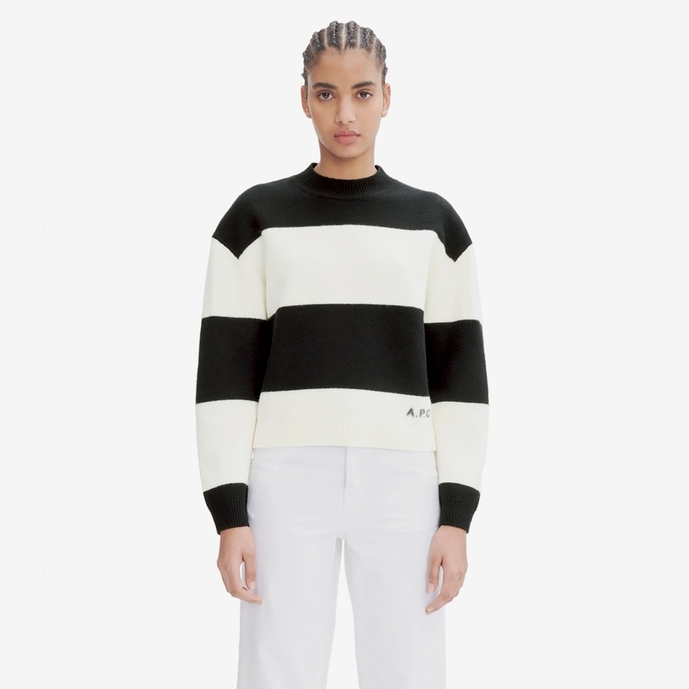 A.P.C. Penny Sweater - 100% wool Black and White Striped - size M - Picture 1 of 10